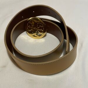 Tory Burch women’s large brown gold Belt with circular buckle closure
